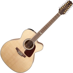 Takamine GJ72CE-12 NAT 12-String Jumbo with cutaway, solid spruce top, flame maple back and sides, gold hardware, natural gloss finish and TK-40D electronics